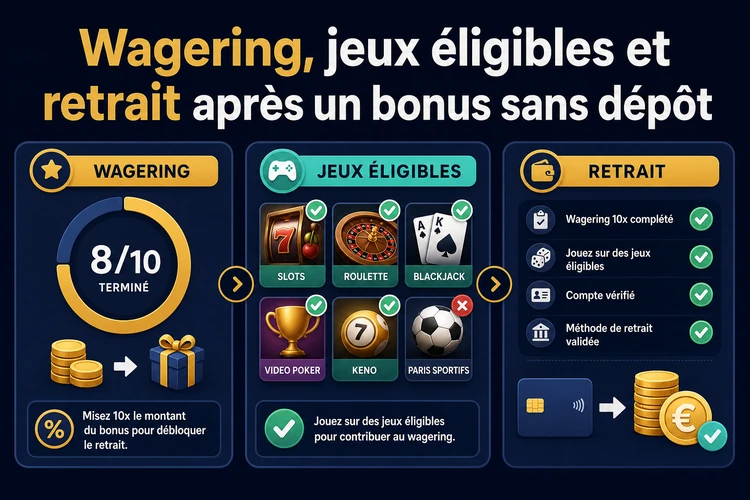 Wagering, jeux éligibles et retrait après un bonus sans dépôt